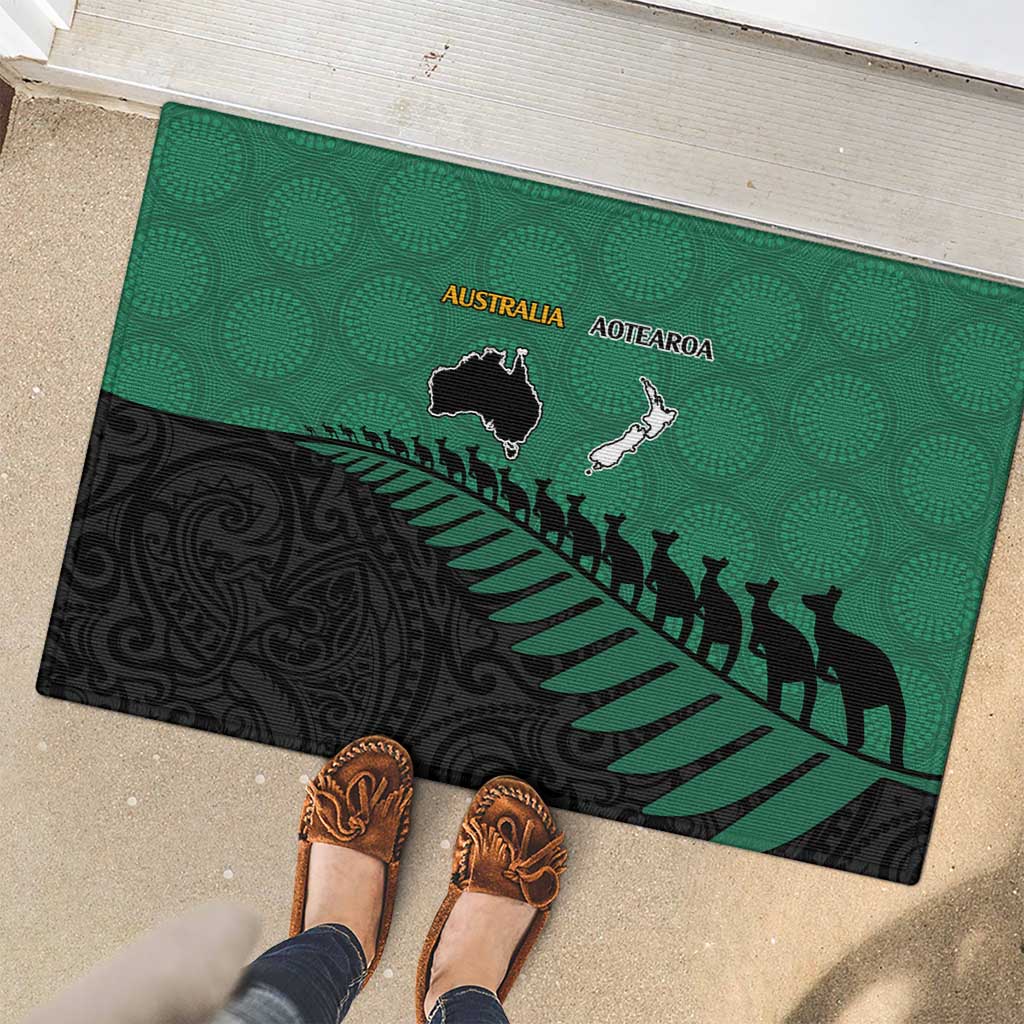 Australia New Zealand Rugby Rubber Doormat Green Aboriginal Wallabies and Maori Black Fern - Polynesian Pride