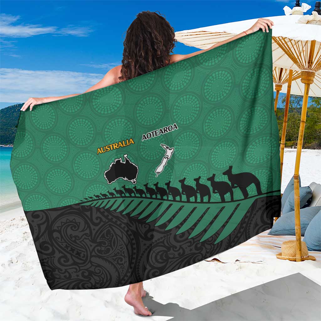Australia New Zealand Rugby Sarong Green Aboriginal Wallabies and Maori Black Fern - Polynesian Pride