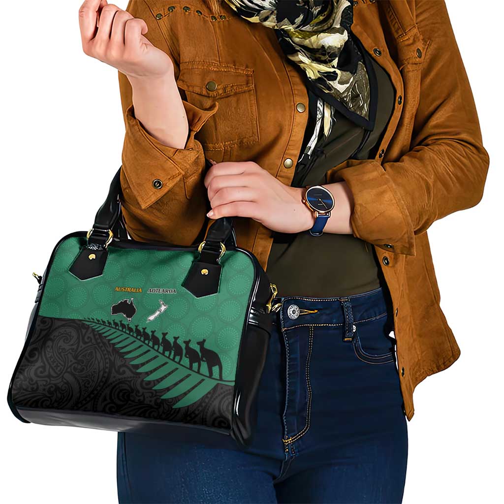 Australia New Zealand Rugby Shoulder Handbag Green Aboriginal Wallabies and Maori Black Fern - Polynesian Pride