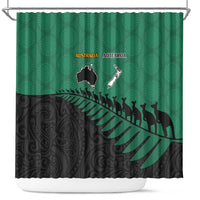 Australia New Zealand Rugby Shower Curtain Green Aboriginal Wallabies and Maori Black Fern - Polynesian Pride