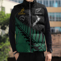 Australia New Zealand Rugby Sleeveless Puffer Jacket Green Aboriginal Wallabies and Maori Black Fern - Polynesian Pride