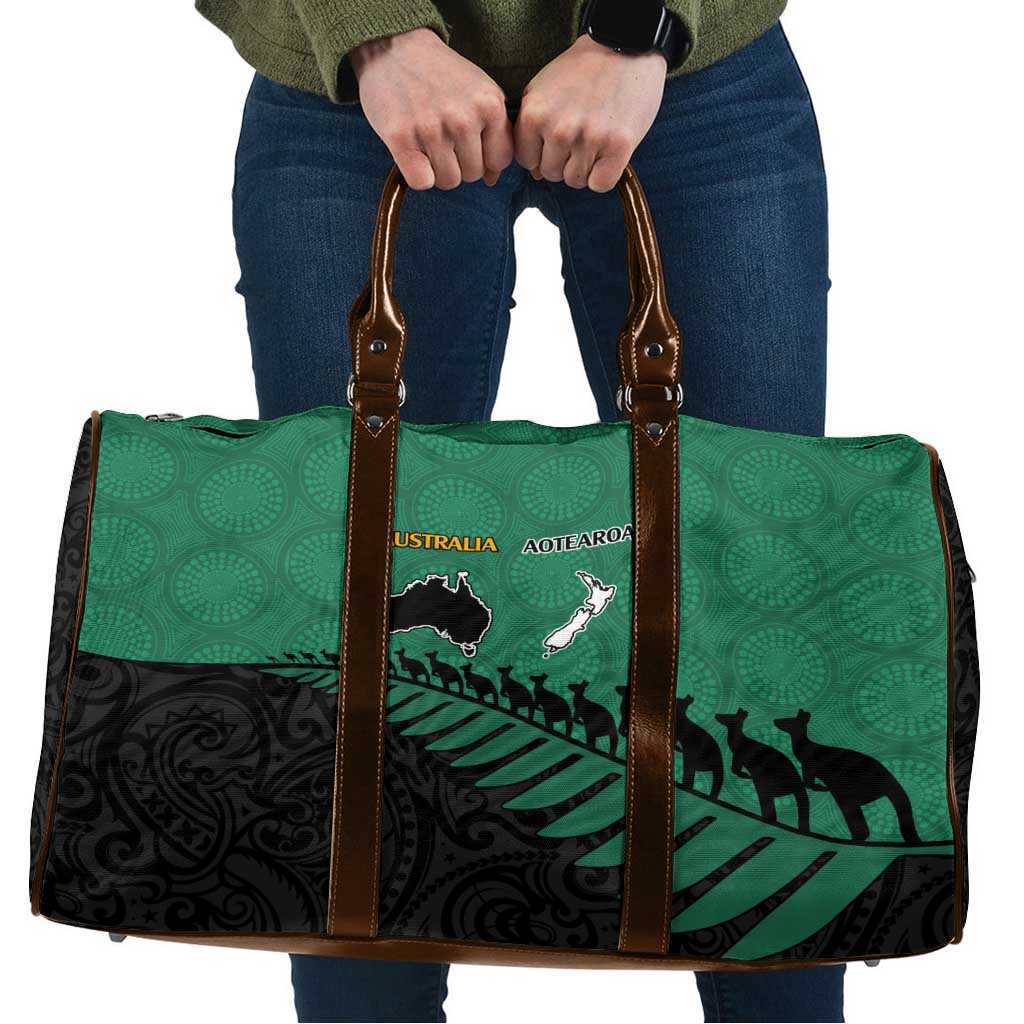 Australia New Zealand Rugby Travel Bag Green Aboriginal Wallabies and Maori Black Fern - Polynesian Pride