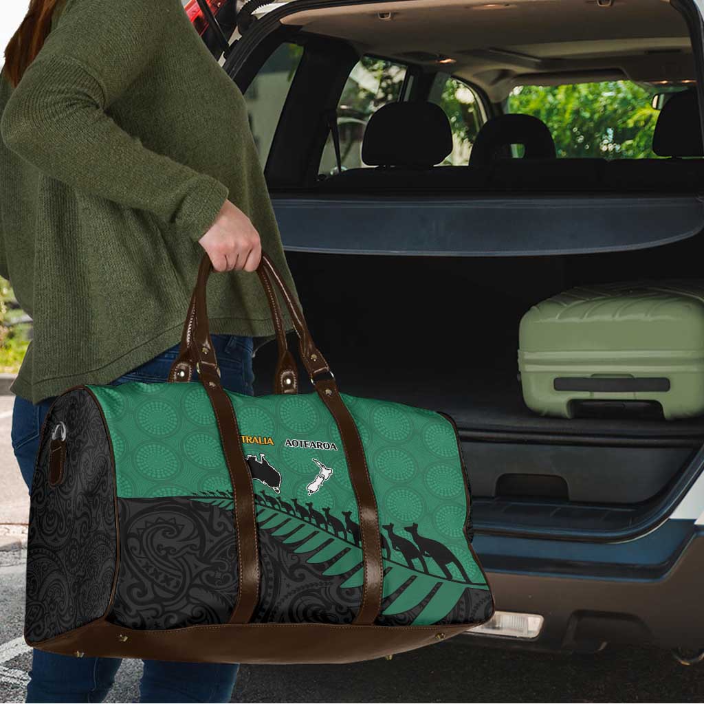 Australia New Zealand Rugby Travel Bag Green Aboriginal Wallabies and Maori Black Fern - Polynesian Pride