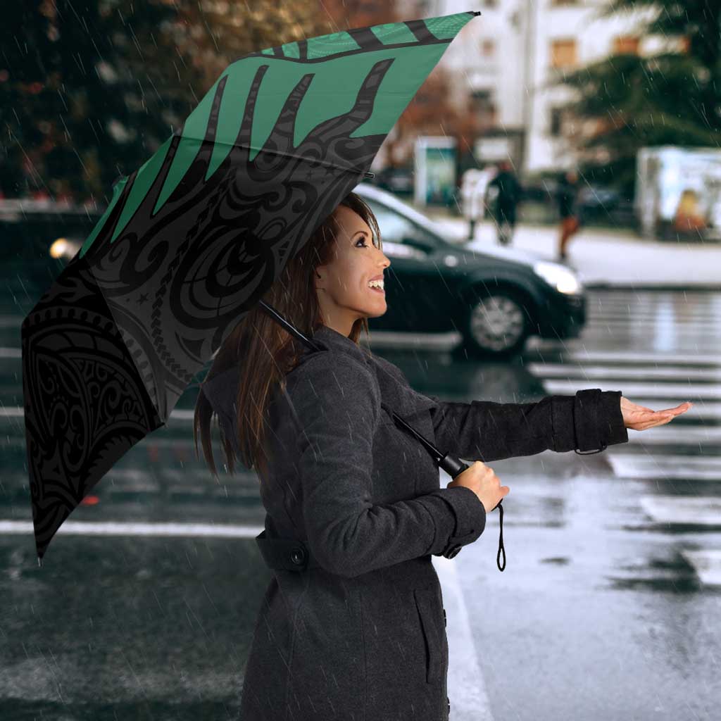 Australia New Zealand Rugby Umbrella Green Aboriginal Wallabies and Maori Black Fern - Polynesian Pride