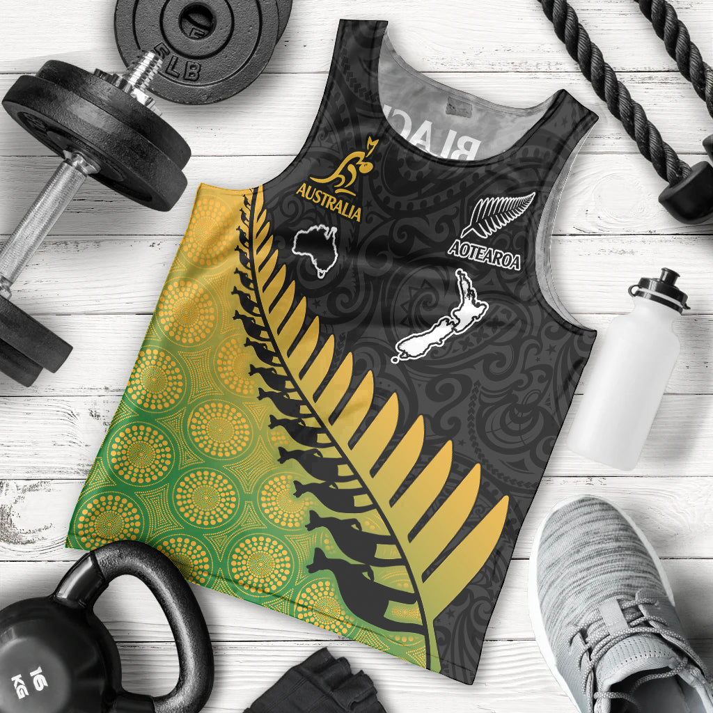 Australia Wallabies and Aotearoa Rugby Men Tank Top Kangaroo Black Fern Maori Gradient Vibe LT9 Gradient - Polynesian Pride