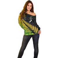 Australia Wallabies and Aotearoa Rugby Off Shoulder Sweater Kangaroo Black Fern Maori Gradient Vibe LT9 - Polynesian Pride