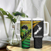 Australia New Zealand Rugby Tumbler With Handle Aboriginal Wallabies and Maori Black Fern Gradient Vibe