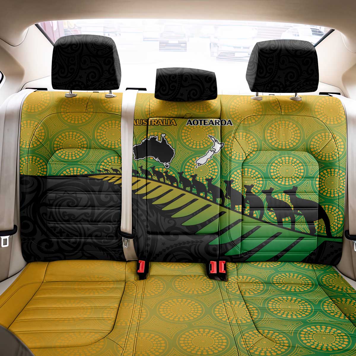 Australia New Zealand Rugby Back Car Seat Cover Gradient Aboriginal Wallabies and Maori Black Fern - Polynesian Pride