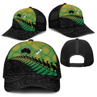 Australia New Zealand Rugby Baseball Net Cap Gradient Aboriginal Wallabies and Maori Black Fern - Polynesian Pride