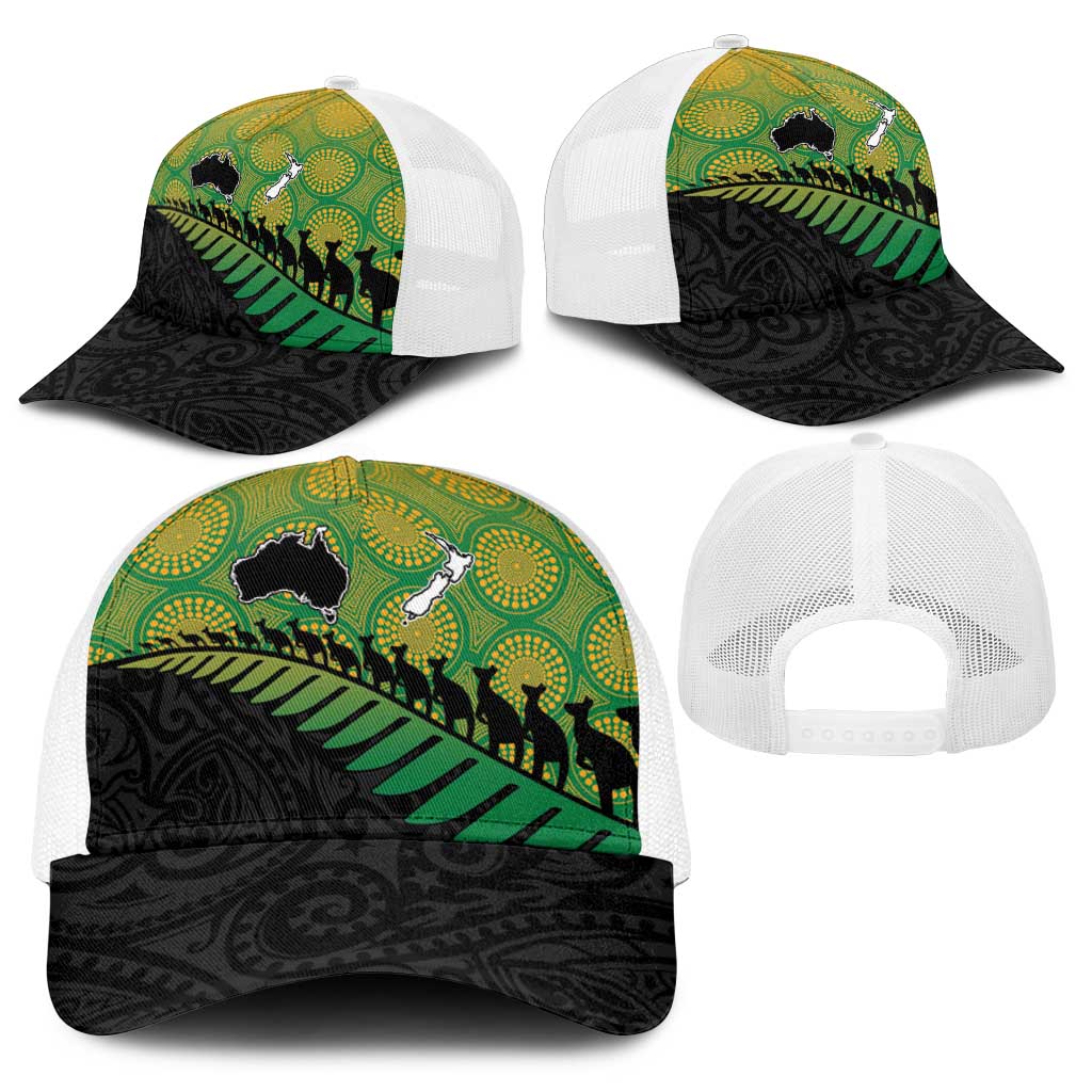 Australia New Zealand Rugby Baseball Net Cap Gradient Aboriginal Wallabies and Maori Black Fern - Polynesian Pride