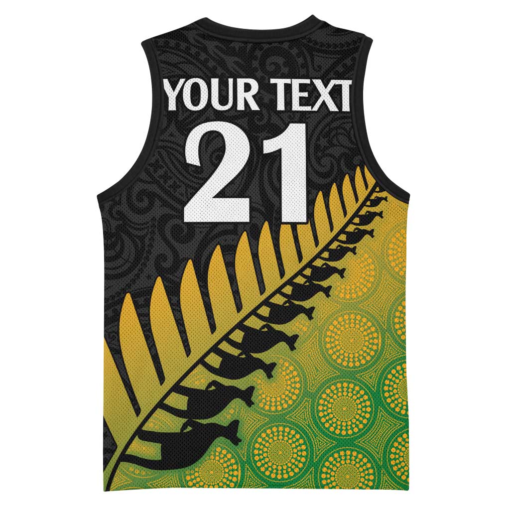 Australia New Zealand Rugby Basketball Jersey Gradient Aboriginal Wallabies and Maori Black Fern - Polynesian Pride