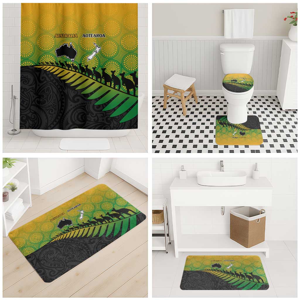 Australia New Zealand Rugby Bathroom Set Gradient Aboriginal Wallabies and Maori Black Fern - Polynesian Pride