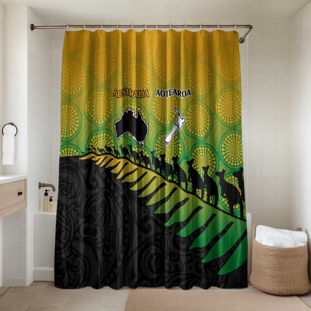 Australia New Zealand Rugby Bathroom Set Gradient Aboriginal Wallabies and Maori Black Fern - Polynesian Pride