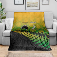 Australia New Zealand Rugby Blanket Gradient Aboriginal Wallabies and Maori Black Fern - Polynesian Pride