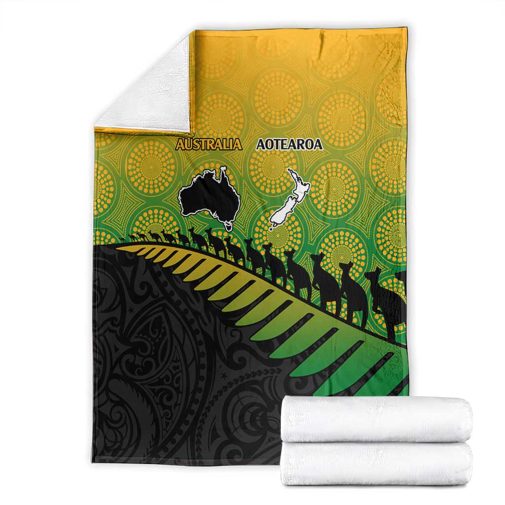 Australia New Zealand Rugby Blanket Gradient Aboriginal Wallabies and Maori Black Fern - Polynesian Pride