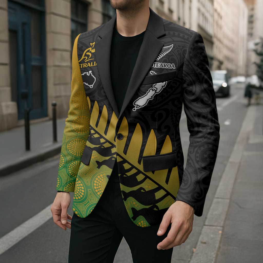 Australia New Zealand Rugby Blazer Gradient Aboriginal Wallabies and Maori Black Fern - Polynesian Pride