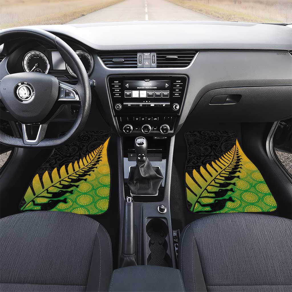 Australia New Zealand Rugby Car Mats Gradient Aboriginal Wallabies and Maori Black Fern - Polynesian Pride