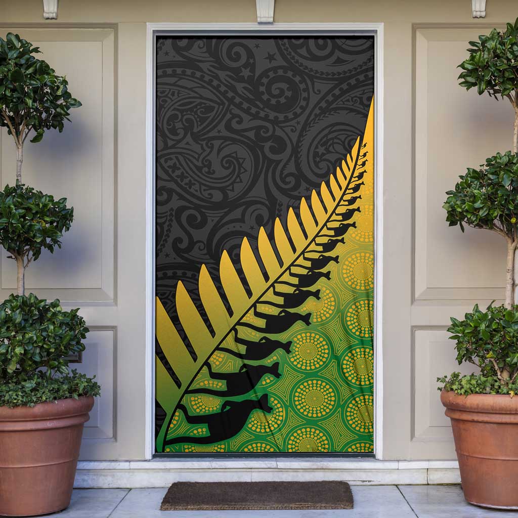 Australia New Zealand Rugby Door Cover Gradient Aboriginal Wallabies and Maori Black Fern - Polynesian Pride