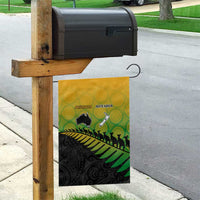 Australia New Zealand Rugby Garden Flag Gradient Aboriginal Wallabies and Maori Black Fern - Polynesian Pride