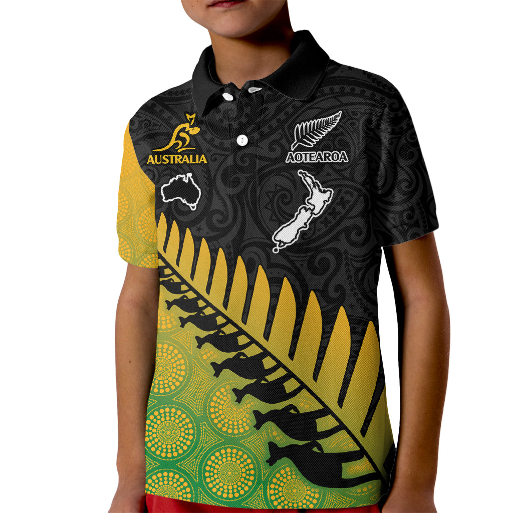 Custom Australia Wallabies and Aotearoa Rugby Kid Polo Shirt Kangaroo Black Fern Maori Gradient Vibe LT9 Kid Gradient - Polynesian Pride