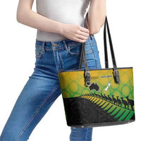 Australia New Zealand Rugby Leather Tote Bag Gradient Aboriginal Wallabies and Maori Black Fern - Polynesian Pride