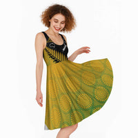 Australia New Zealand Rugby Midi Dress Gradient Aboriginal Wallabies and Maori Black Fern - Polynesian Pride