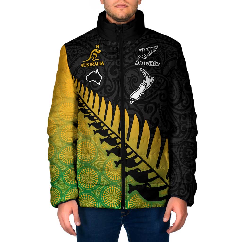 Australia New Zealand Rugby Padded Jacket Gradient Aboriginal Wallabies and Maori Black Fern - Polynesian Pride