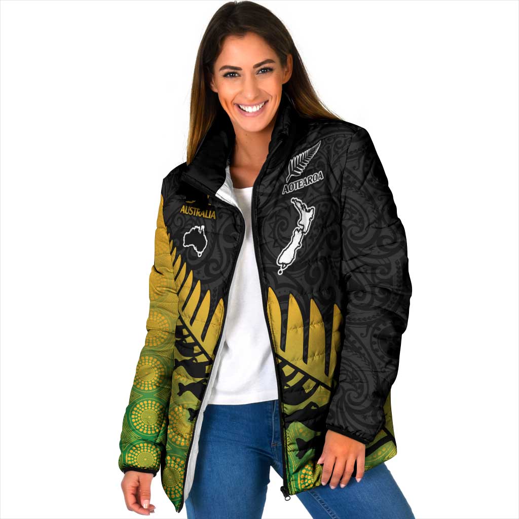 Australia New Zealand Rugby Padded Jacket Gradient Aboriginal Wallabies and Maori Black Fern - Polynesian Pride