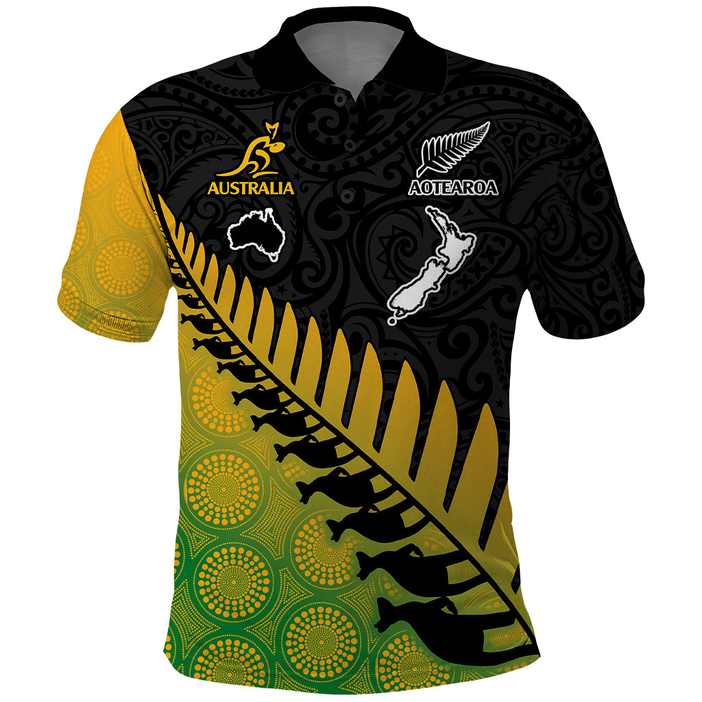 Custom Australia New Zealand Rugby Polo Shirt Aboriginal Wallabies and Maori Black Fern Gradient Vibe LT9 Gradient - Polynesian Pride