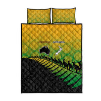 Australia New Zealand Rugby Quilt Bed Set Gradient Aboriginal Wallabies and Maori Black Fern - Polynesian Pride