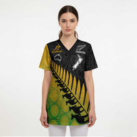 Australia New Zealand Rugby Scrub Top Gradient Aboriginal Wallabies and Maori Black Fern - Polynesian Pride