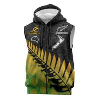 Australia New Zealand Rugby Sleeveless Zip Hoodie Gradient Aboriginal Wallabies and Maori Black Fern LT9