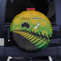 Australia New Zealand Rugby Spare Tire Cover Gradient Aboriginal Wallabies and Maori Black Fern - Polynesian Pride