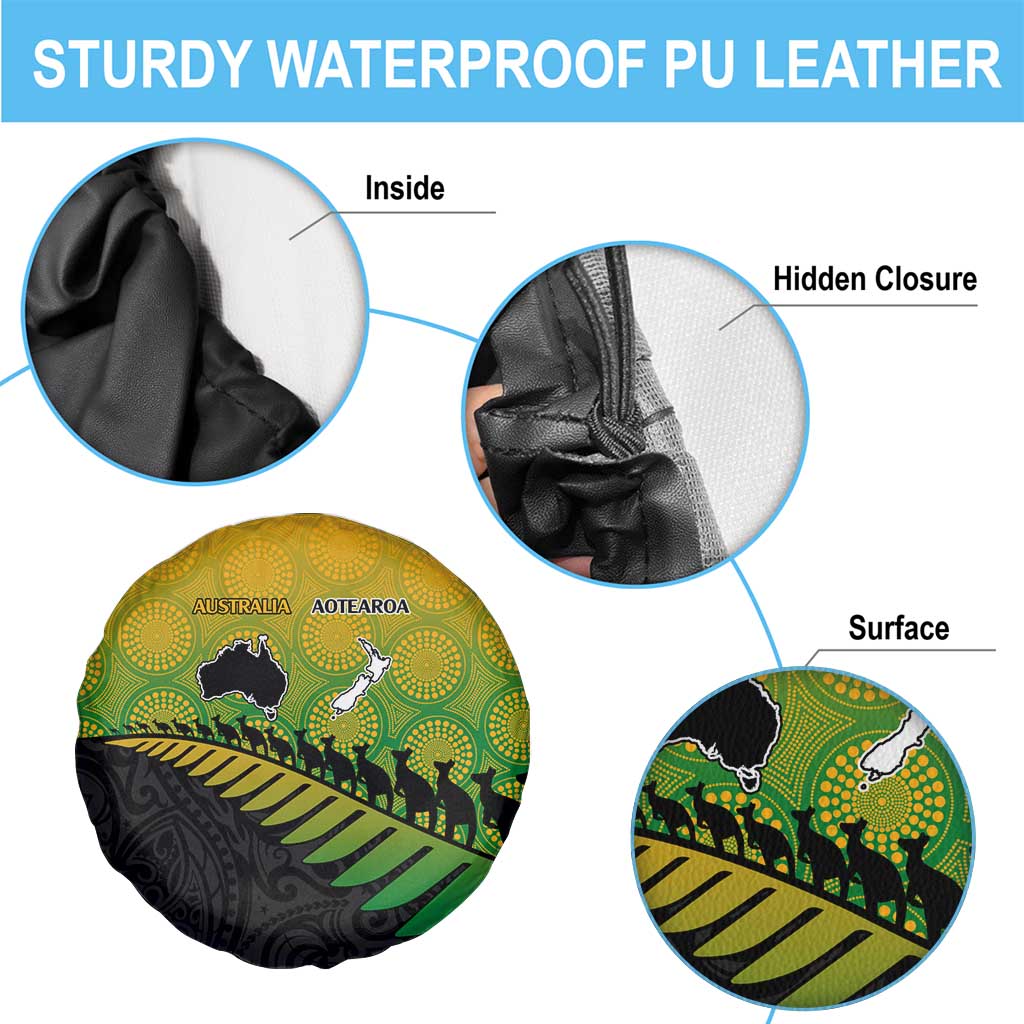 Australia New Zealand Rugby Spare Tire Cover Gradient Aboriginal Wallabies and Maori Black Fern - Polynesian Pride