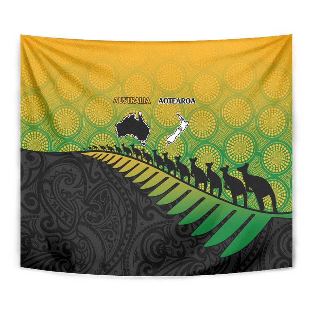 Australia New Zealand Rugby Tapestry Gradient Aboriginal Wallabies and Maori Black Fern - Polynesian Pride