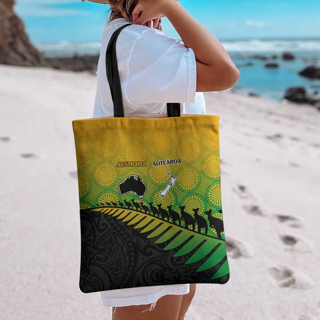 Australia New Zealand Rugby Tote Bag Gradient Aboriginal Wallabies and Maori Black Fern - Polynesian Pride