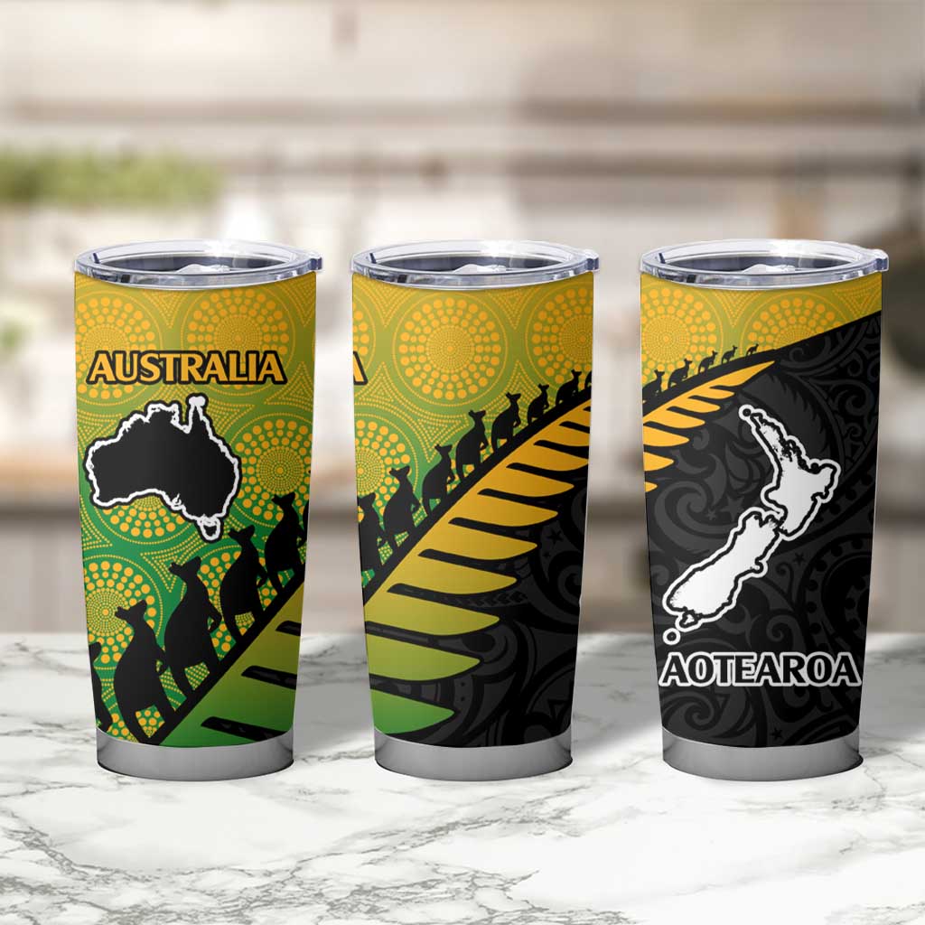 Australia New Zealand Rugby Tumbler Cup Gradient Aboriginal Wallabies and Maori Black Fern - Polynesian Pride