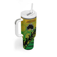 Australia New Zealand Rugby Tumbler With Handle Gradient Aboriginal Wallabies and Maori Black Fern - Polynesian Pride