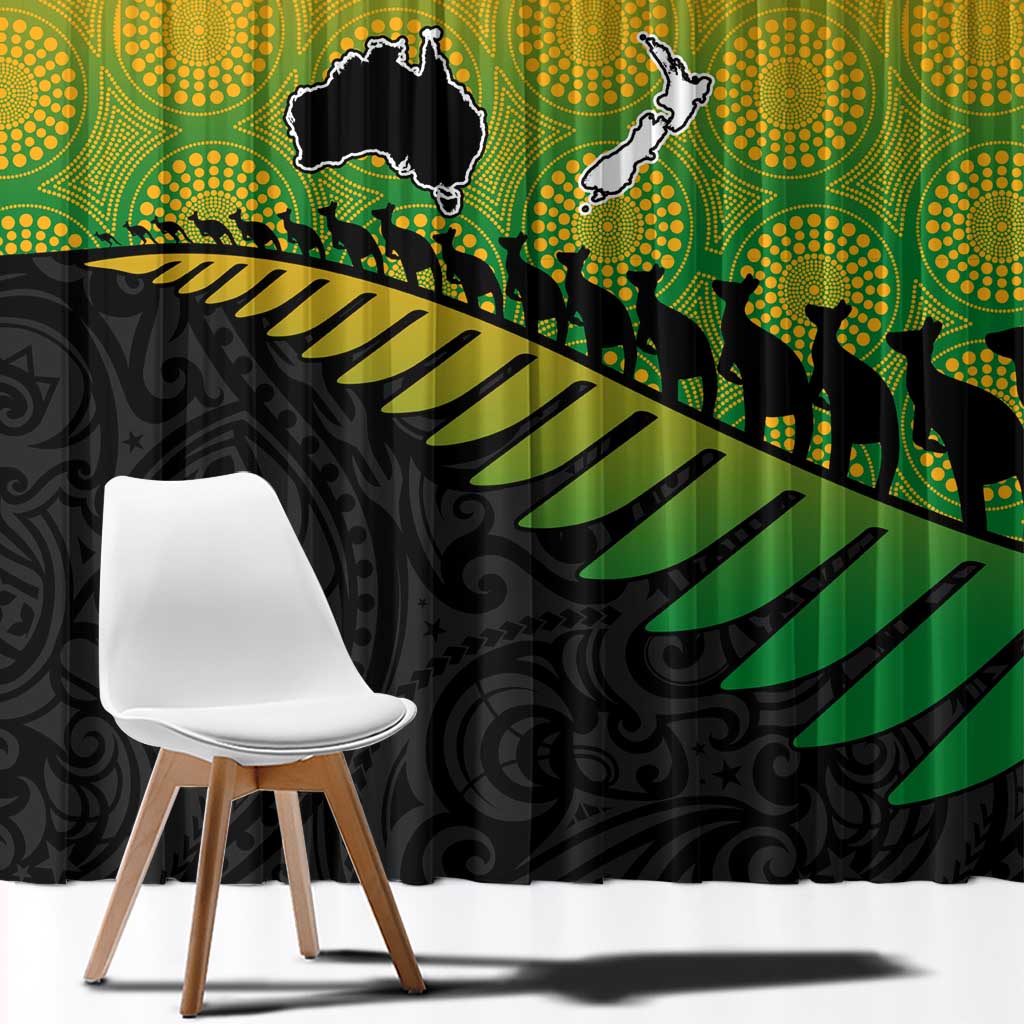 Australia New Zealand Rugby Window Curtain Gradient Aboriginal Wallabies and Maori Black Fern - Polynesian Pride