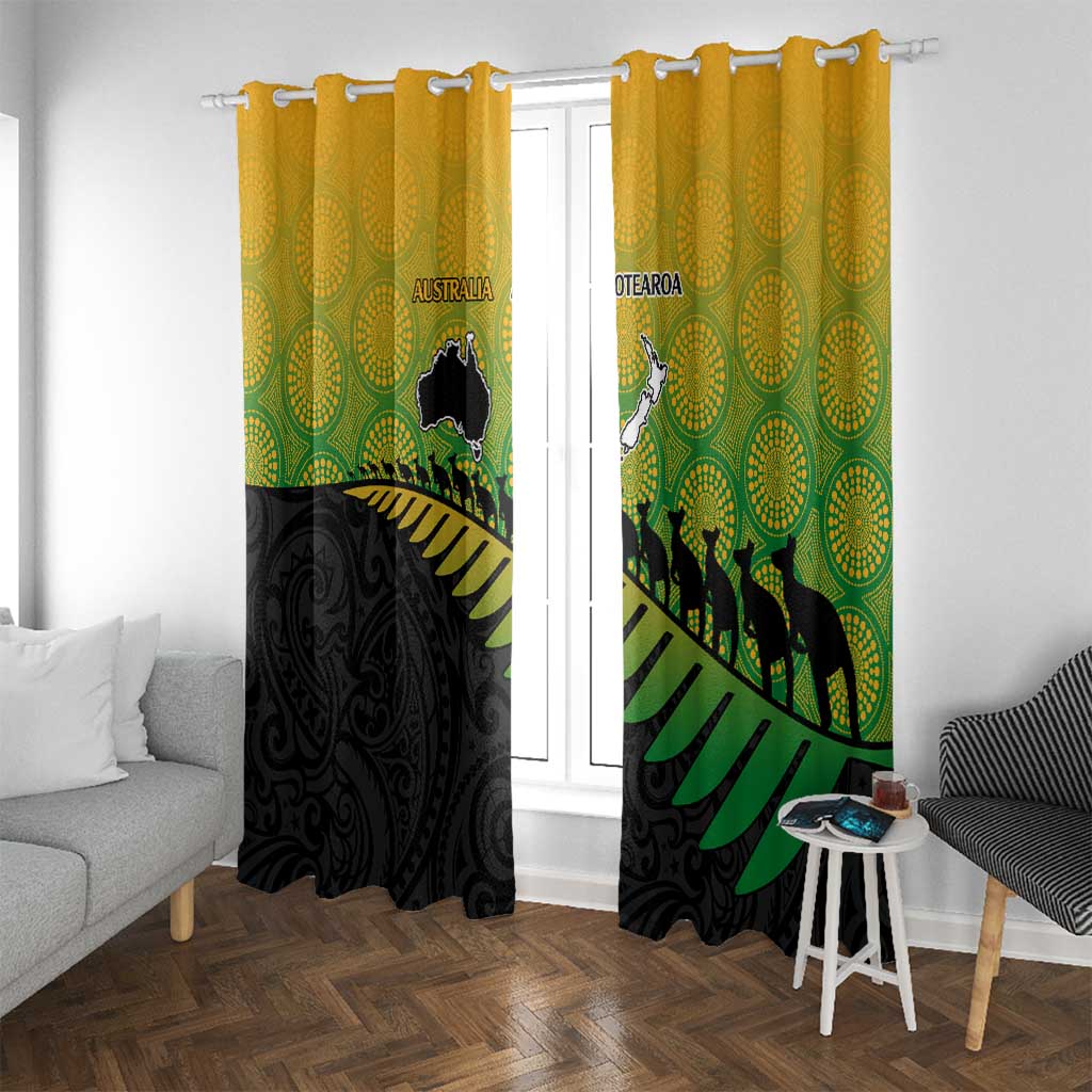 Australia New Zealand Rugby Window Curtain Gradient Aboriginal Wallabies and Maori Black Fern - Polynesian Pride