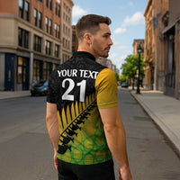 Australia New Zealand Rugby Zipper Polo Shirt Gradient Aboriginal Wallabies and Maori Black Fern - Polynesian Pride