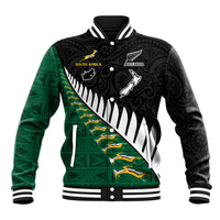 South Africa and Aotearoa Rugby Baseball Jacket Springboks Black Fern Maori Vibe LT9 Unisex Black - Polynesian Pride