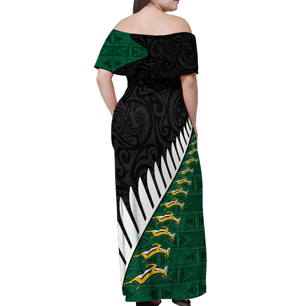 South Africa and Aotearoa Rugby Off Shoulder Maxi Dress Springboks Black Fern Maori Vibe LT9 - Polynesian Pride