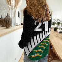 Custom South Africa and Aotearoa Rugby Women Casual Shirt Springboks Black Fern Maori Vibe LT9 - Polynesian Pride