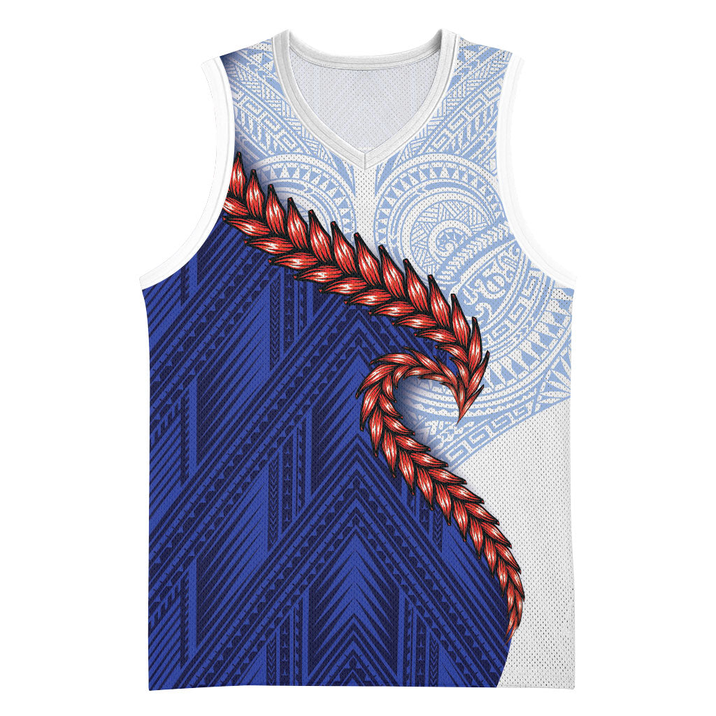 Ula Fala Red Samoa Chief Basketball Jersey Samoan Art Black Tribal LT9 Unisex Blue - Polynesian Pride