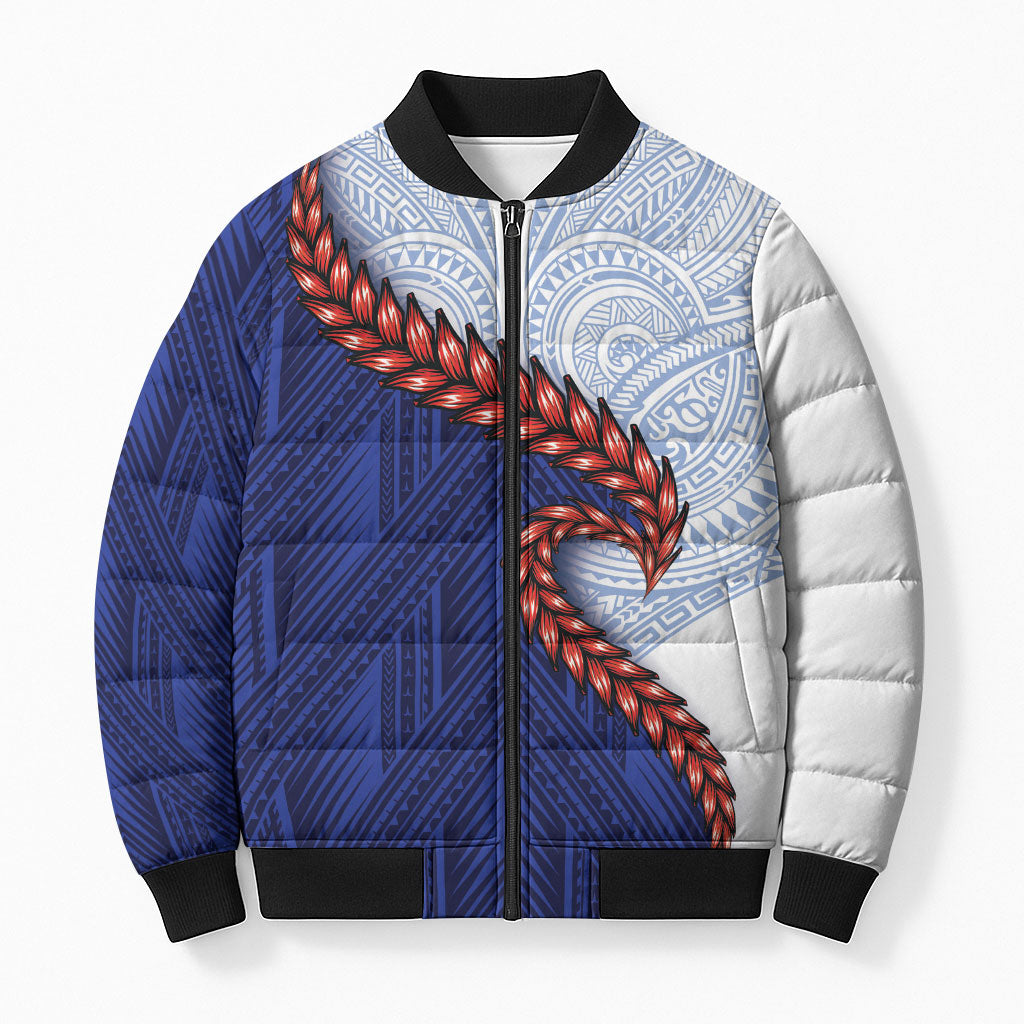 Ula Fala Red Samoa Chief Bomber Puffer Jacket Samoan Art Black Tribal LT9 Unisex Blue - Polynesian Pride