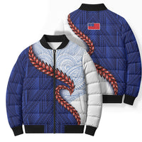 Ula Fala Red Samoa Chief Bomber Puffer Jacket Samoan Art Black Tribal