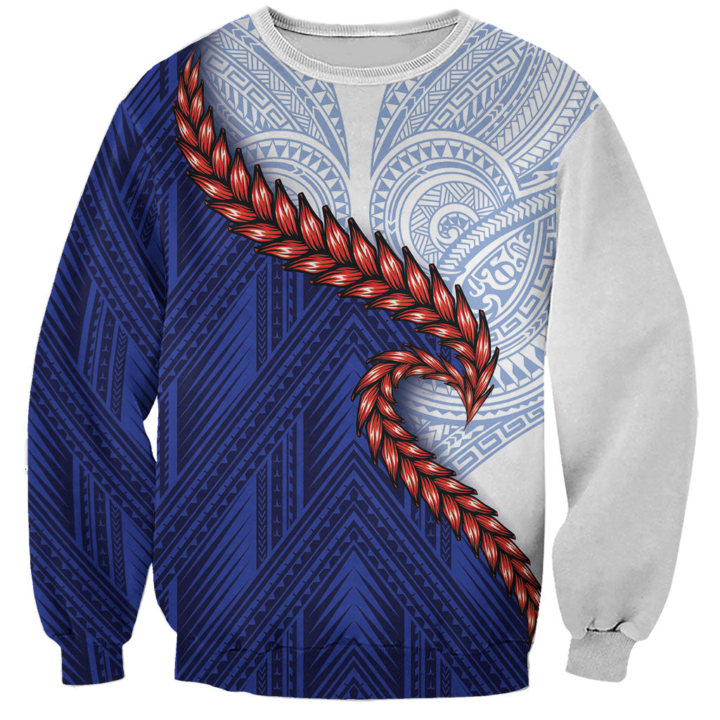 Ula Fala Red Samoa Chief Sweatshirt Samoan Art Black Tribal LT9 Unisex Blue - Polynesian Pride
