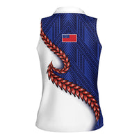 Ula Fala Red Samoa Chief Women Sleeveless Polo Shirt Samoan Art Black Tribal