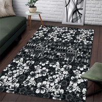 Black Hawaiian Tapa Tribal Hibiscus Area Rug